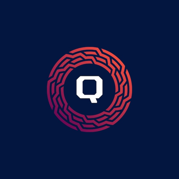 El emblema del círculo tecnológico moderno, la letra Q, el logotipo del marco.