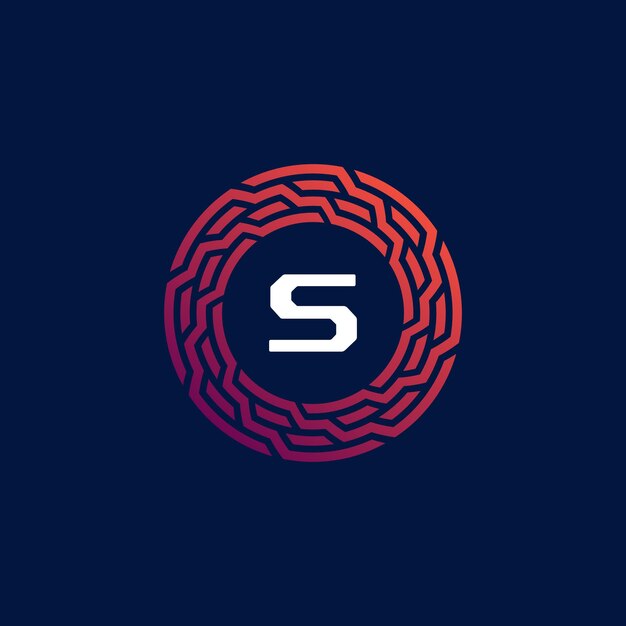 El emblema del círculo tecnológico moderno, la letra S, el logotipo del marco.