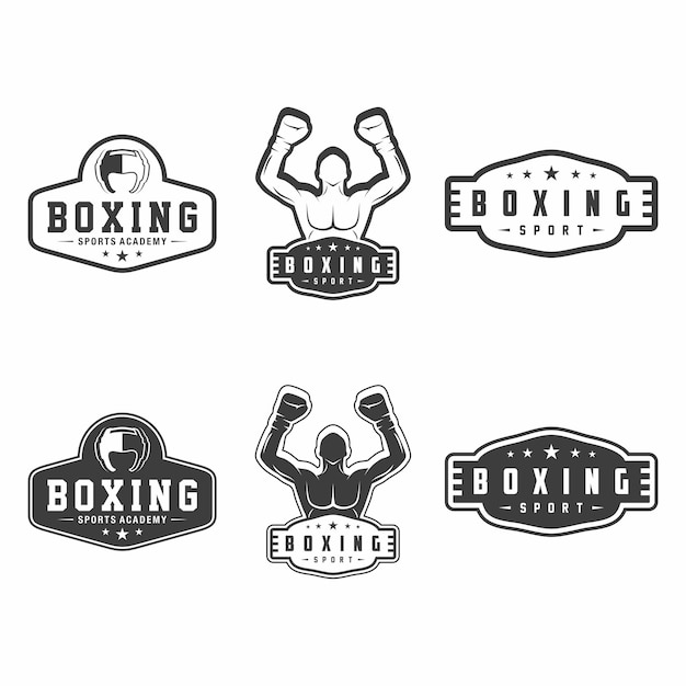 El emblema del club de boxeo establece el vector de guantes de boxeo de diseño de logotipo de boxeo de torneo sobre fondo blanco