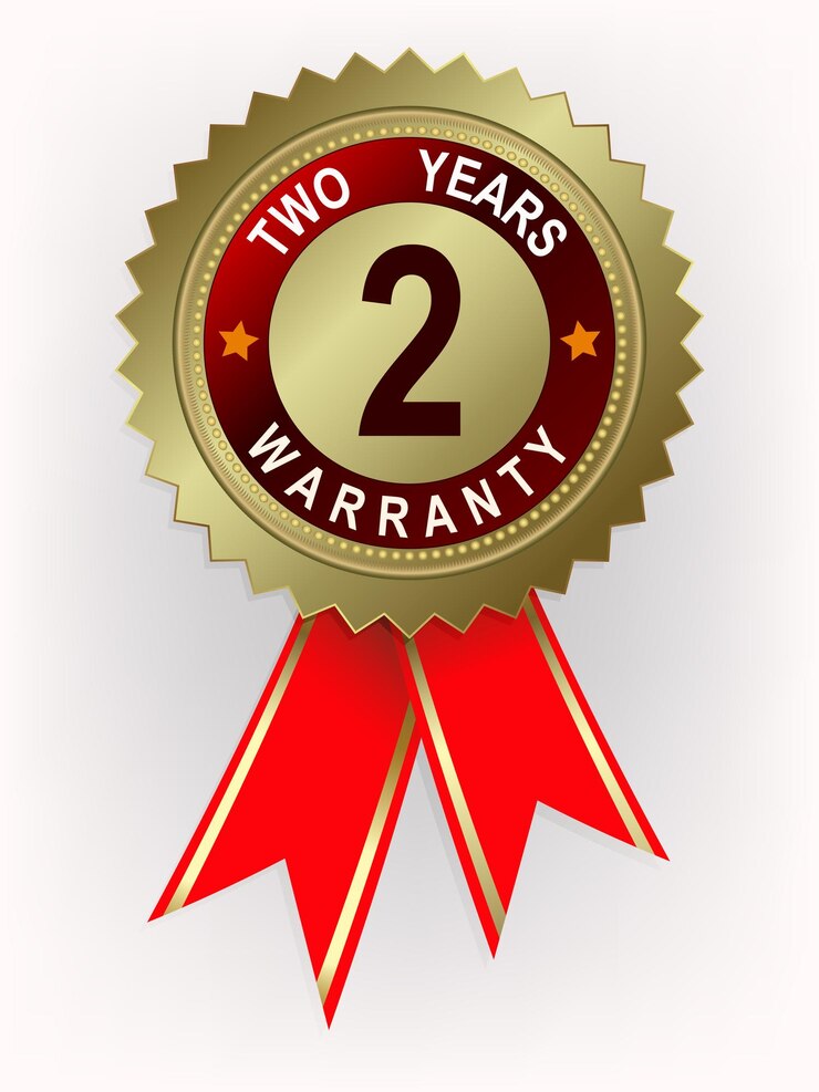 Vector emblema de color dorado con texto dos años de garantía