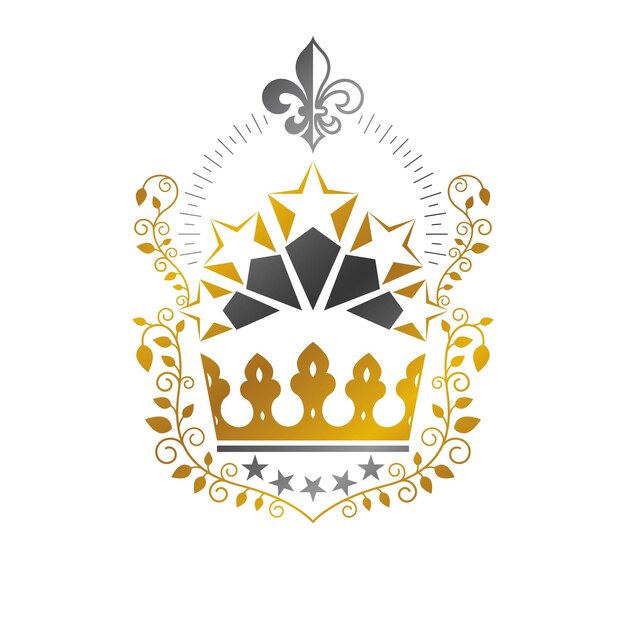 Emblema de la Corona Imperial. Escudo de armas heráldico, logotipo vectorial vintage. Logotipo antiguo aislado sobre fondo blanco.