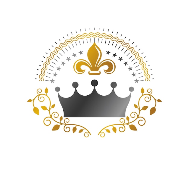 emblema de la corona real. Logotipo decorativo del escudo de armas heráldico aislado ilustración vectorial. Logotipo adornado sobre fondo blanco.