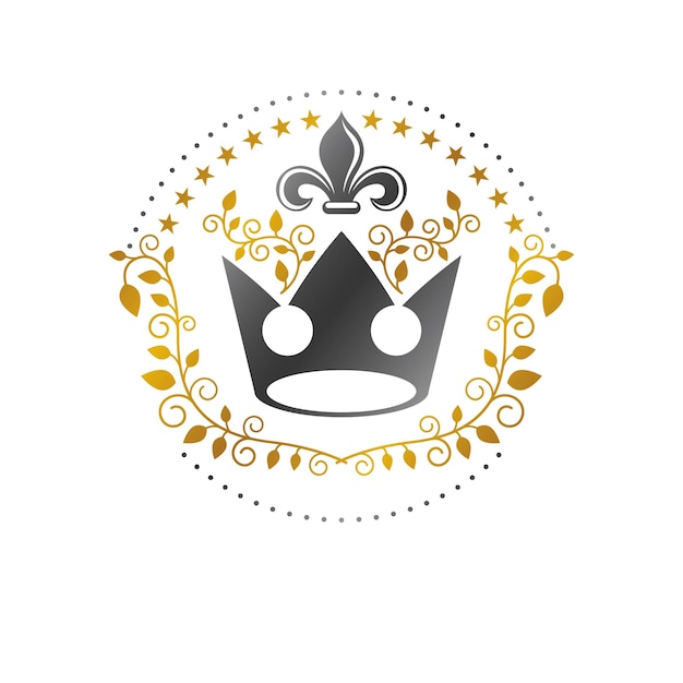 Emblema de la corona real. el logotipo decorativo heráldico del escudo de armas aisló el ejemplo del vector. logotipo antiguo en estilo antiguo sobre fondo blanco.