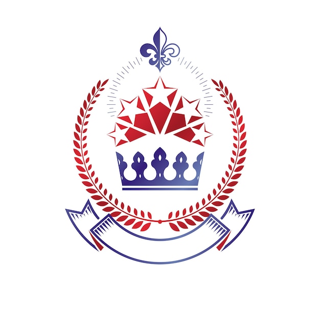 Vector emblema de la corona real. el logotipo decorativo heráldico del escudo de armas aisló el ejemplo del vector. logotipo antiguo en estilo antiguo sobre fondo blanco.