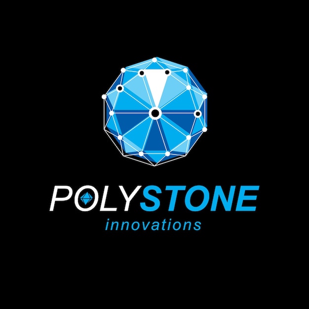 Emblema corporativo de tecnología. Objeto de malla 3D abstracto vectorial, plantilla de baja poli de tecnología de elemento de diseño.