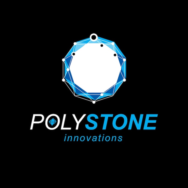 Emblema corporativo de tecnología. Objeto poligonal de malla 3D vectorial abstracto, ilustración del tema científico.