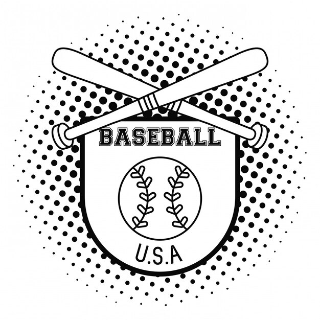 Emblema del deporte del béisbol de los EEUU con los palos y la bola en diseño gráfico del ejemplo del vector de la insignia