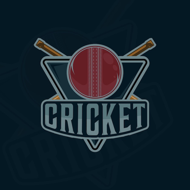 Emblema deportivo de cricket logotipo de ilustración vectorial plantilla icona diseño gráfico palos y signo de pelota o símbolo para club o equipo para torneo liga con escudo concepto de insignia con estilo tipográfico
