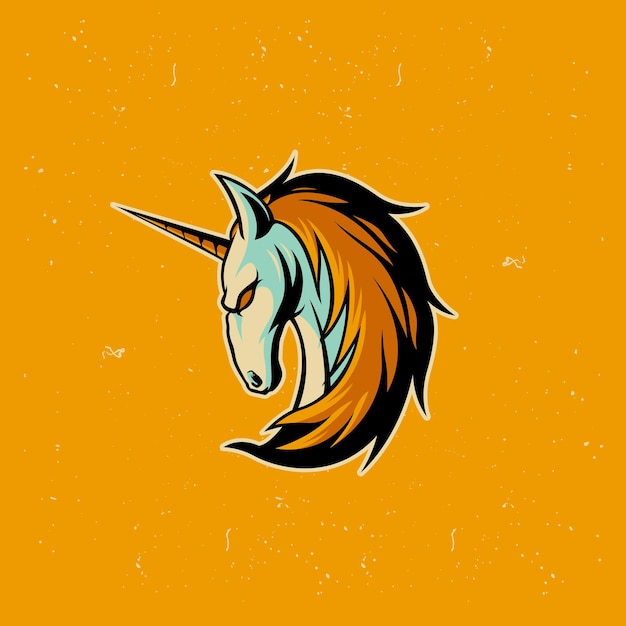 Vector emblema de dibujos animados de cabeza de unicornio