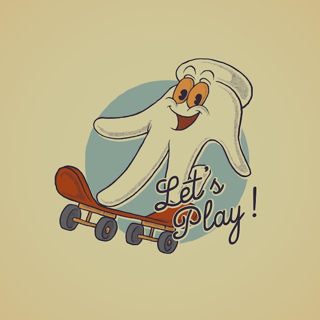 Vector emblema de dibujos animados de la divertida mascota del patín de dedos con estilo retro