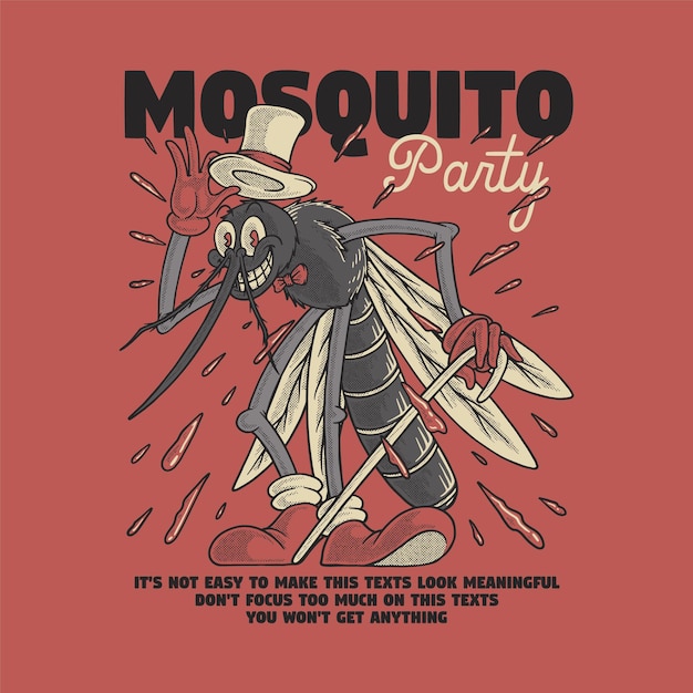 emblema de dibujos animados retro de mosquito de lujo