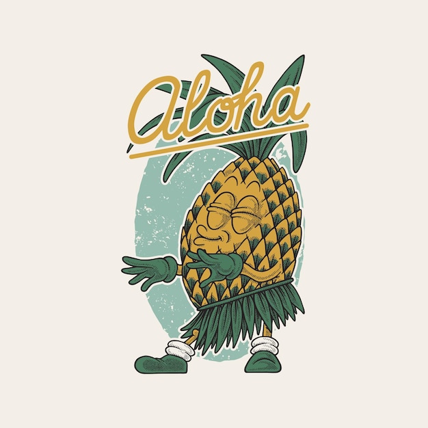 Vector emblema de dibujos animados retro de la piña bailando