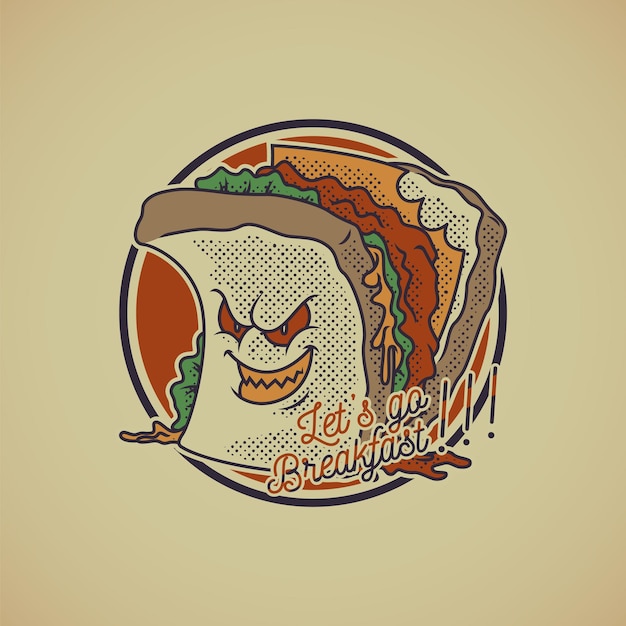 Emblema de dibujos animados de sándwich salvaje con estilo retro