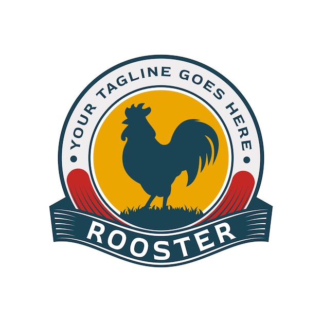 El emblema de diseño vintage de silueta de gallo se puede usar para el logotipo de la granja de pollo