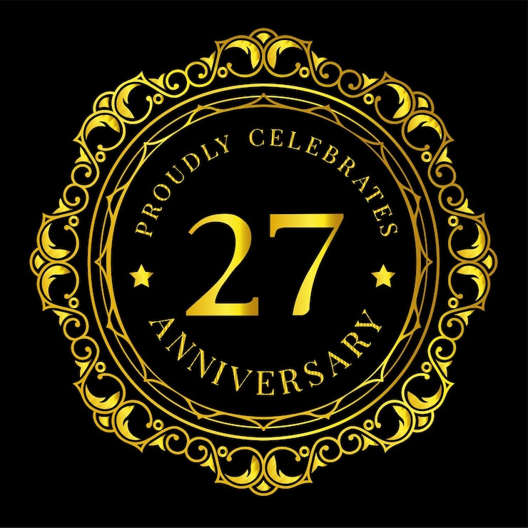 Vector emblema dorado de aniversario vintage sobre fondo negro para celebraciones