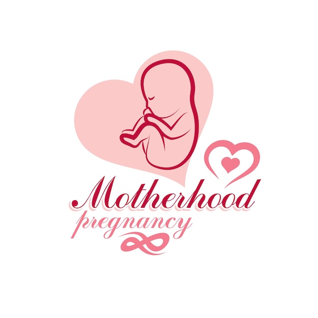 Vector emblema de embrión vectorial aislado en blanco. dibujo del comienzo de una nueva vida. centro prenatal y maternidad que preparan el emblema abstracto de la clínica