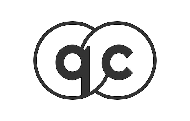 Emblema de la empresa comercial QC con contornos redondos y letras q c plantilla de logotipo de dos círculos fusionados para el logotipo de identidad de marca símbolo Vector Infinity