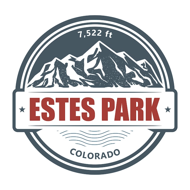 El emblema de la estación de esquí de Estes Park Colorado con el vector de rocas cubiertas de nieve