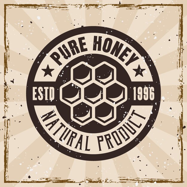 Emblema de estilo vintage de abeja y apicultura vectorial en fondo con texturas grunge en capas separadas