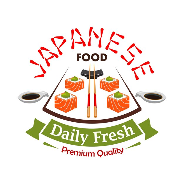 Emblema de etiqueta de vector de comida fresca diaria japonesa