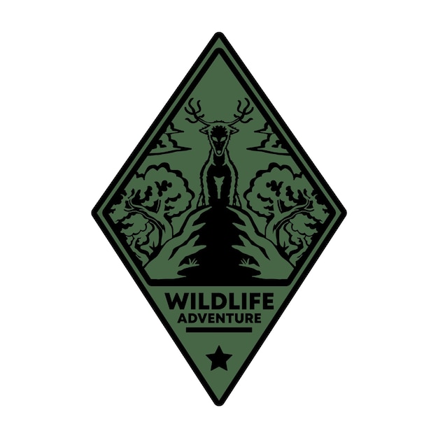 Emblema en forma de diamante de ciervo en la silueta de la roca