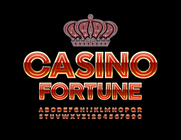 Emblema de la fortuna del casino y números y alfabeto rojo