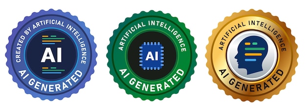 Emblema generado por IA etiqueta de sello insignia de inteligencia artificial etiqueta cabeza línea de código oro