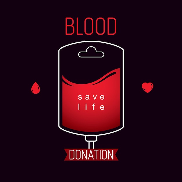 Emblema gráfico vectorial de bolsa de sangre. Logotipo conceptual de donación de sangre. Símbolo gráfico de tema médico.