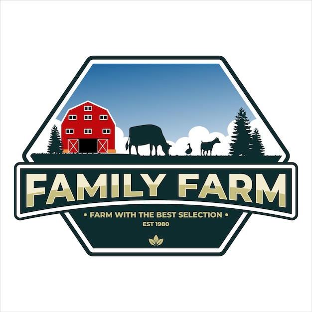 Vector emblema de la granja vectorial de la familia insignia de la granja rural vintage colorida