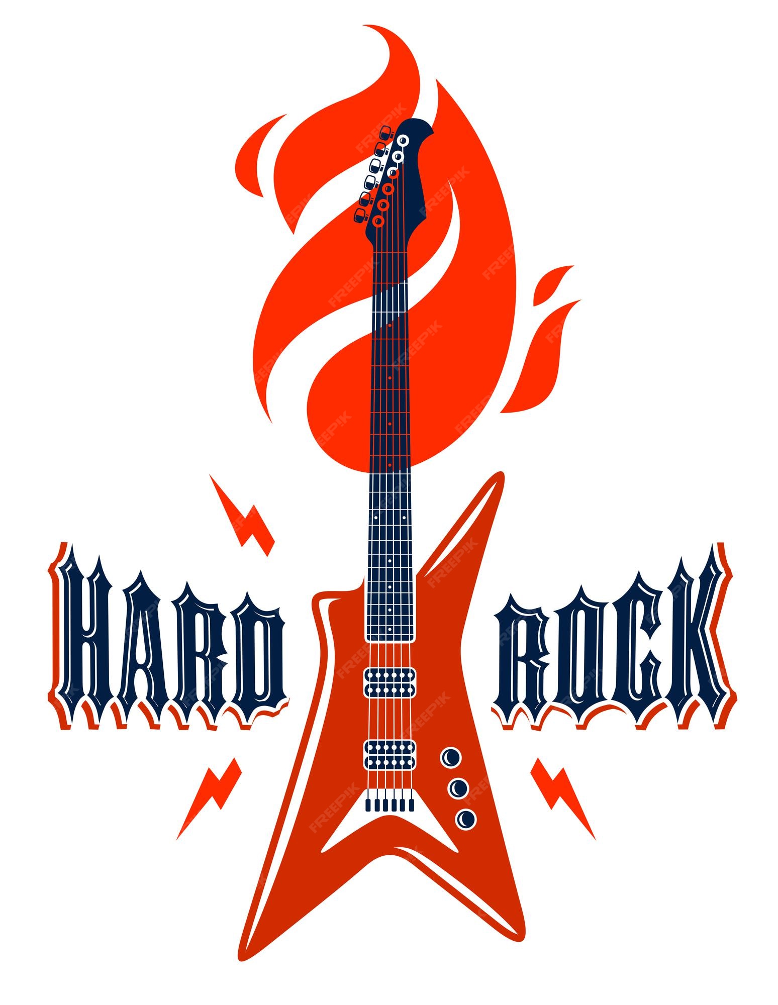Redondo Asistencia evaporación Emblema de hard rock con logo de vector de guitarra eléctrica, festival de  conciertos o etiqueta de club nocturno, ilustración de tema musical, tienda  de guitarras o estampado de camisetas, letrero de