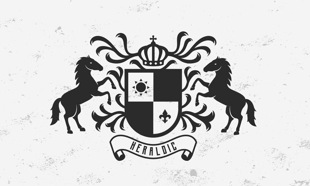 Emblema heráldico con caballos y corona