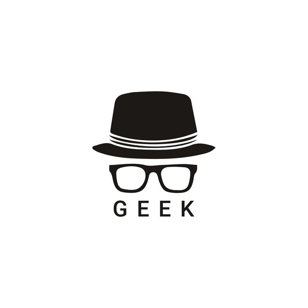 Emblema icónico de geek con sombrero y gafas