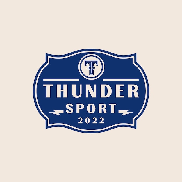 Emblema de insignia de deportes retro con diseño de vector de logotipo T de iniciales