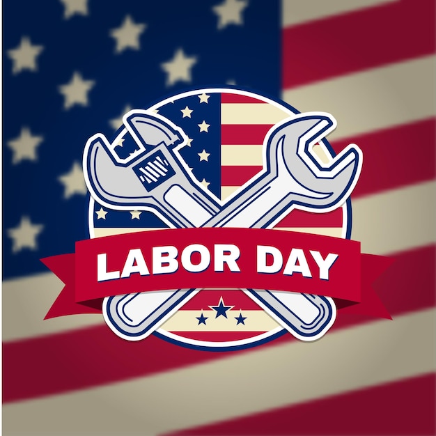 Emblema de la insignia del día del trabajo con llaves y bandera estadounidense
