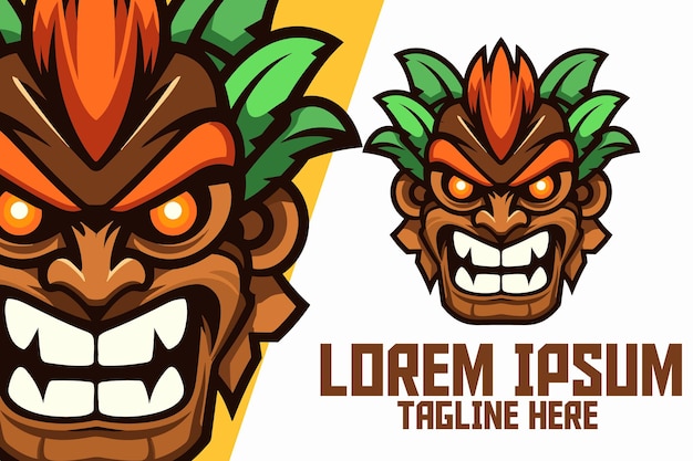 Emblema de la insignia del icono de Tiki Masks para el logotipo de la mascota deportiva y deportiva de la máscara hawaiana