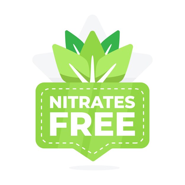 Emblema en una insignia verde que designa el producto como libre de nitratos añadidos para mejorar la salud