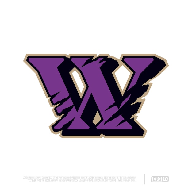 Vector emblema de letras profesional moderno para juegos extremos con la imagen de la letra w