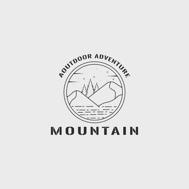 emblema línea de montaña arte logotipo simple ilustración vectorial plantilla icono diseño gráfico de insignia
