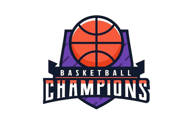 Emblema del logotipo de los campeones de baloncesto Emblema colorido de los ganadores del campeonato Plantilla de logotipo de campeones de baloncesto ganadores del campeonato ganadores de la copa de la liga Ilustración vectorial aislada