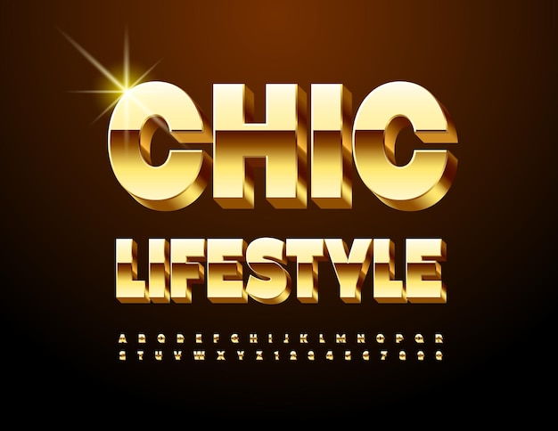 Emblema de lujo vectorial estilo de vida elegante 3D fuente premium conjunto de letras y números del alfabeto de oro.