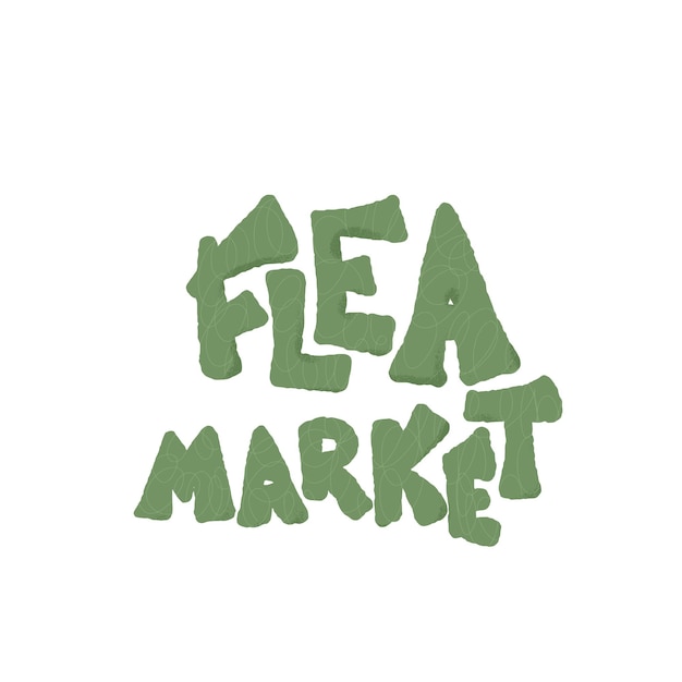 Emblema del mercado de pulgas Texto y decoración dibujada a mano