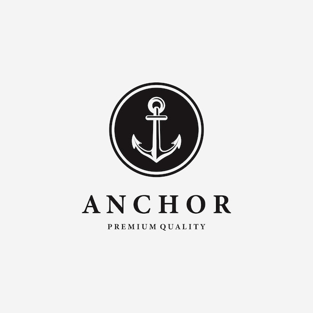 Emblema minimalista Barco de ancla Diseño de logotipo marítimo náutico Ilustración del punto de anclaje de navegación