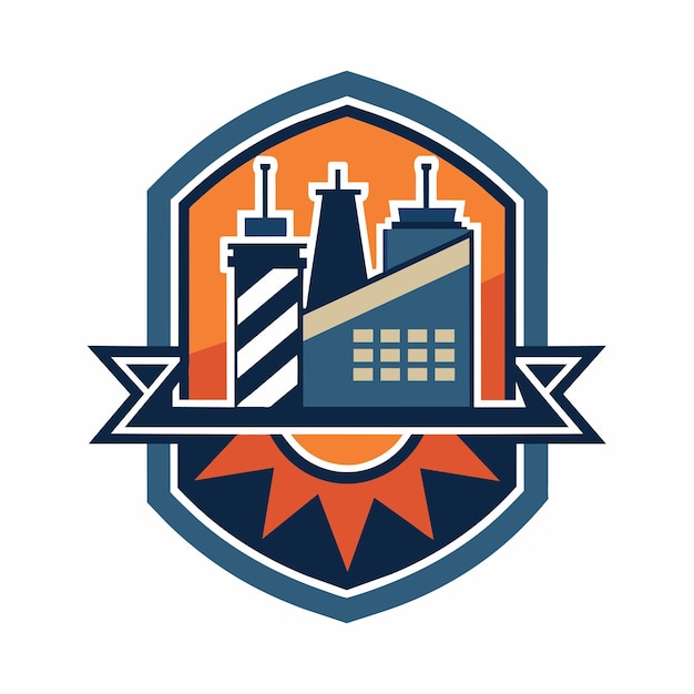 Emblema minimalista limpio para una empresa de construcción con elementos arquitectónicos y diseño industrial Un emblema limpio y minimalista para una línea de producción de fábrica