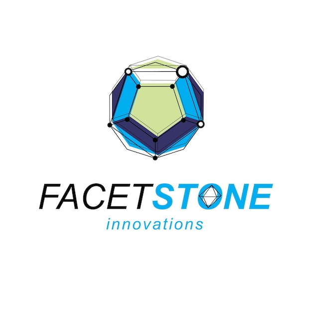 Emblema moderno de tecnologías de comunicación. Vector de ingeniería 3D, forma poligonal abstracta.