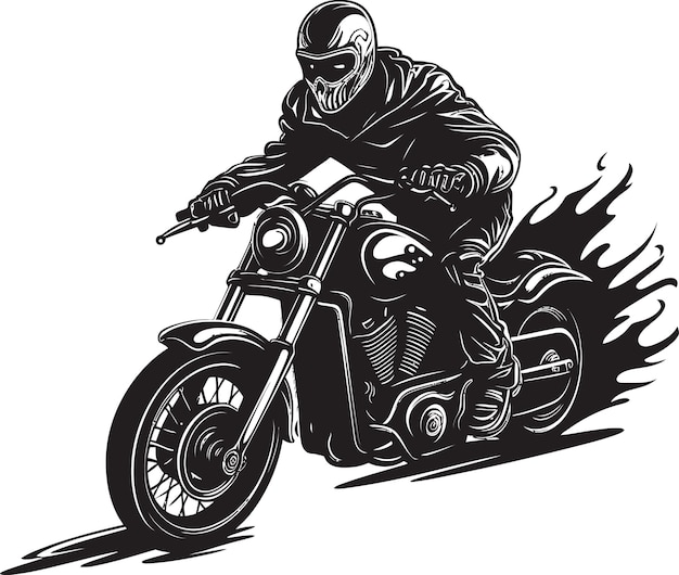 Emblema de motociclista con esqueleto en chaqueta de cuero Icono de hueso Motociclista vestido de cuero
