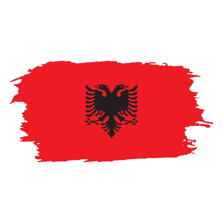 Emblema nacional de Albania pintado con pincel sobre un fondo blanco