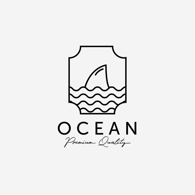 Emblema de Ocean Shark Line Art Logo Ilustración Diseño de Pacific Marine Horizon Coastline Vector Concept