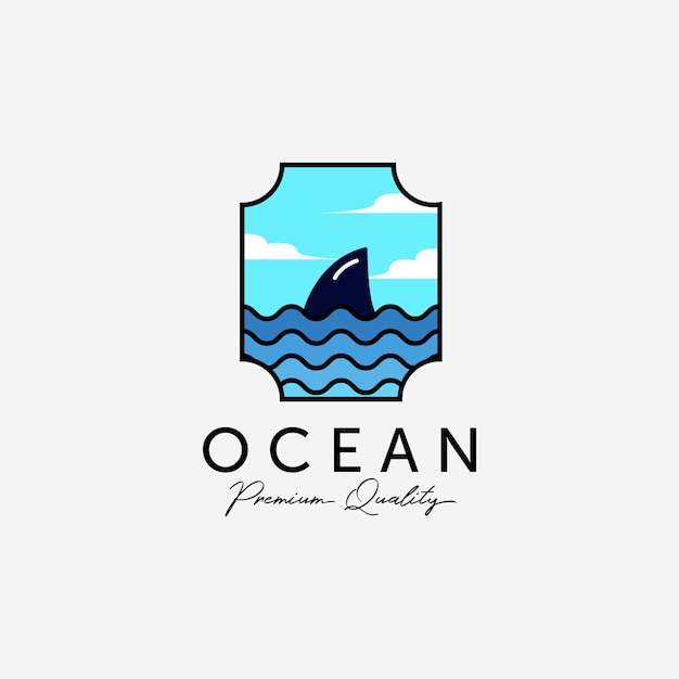 Vector emblema de ocean shark line art logo ilustración diseño de pacific marine horizon coastline vector concept