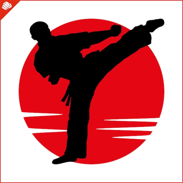 Emblema de patada alta de karate Diseño de símbolos de arte marcial de colores Vector EPS
