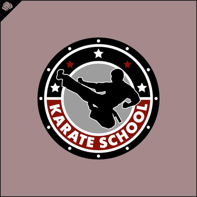 Emblema de patada alta de karate Diseño de símbolos de colores de arte marcial Vector EPS